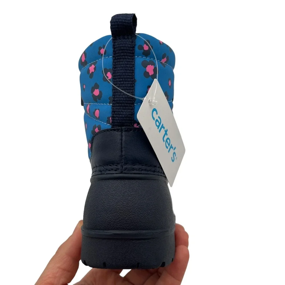 Carters Little Girls Slip on Warm‎ Snow Boots Size 12 Pink Navy Blue Adjustable